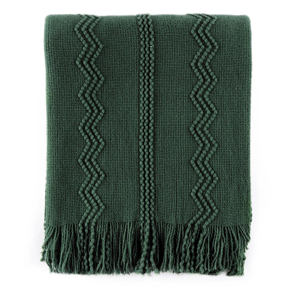 Plaid Sapin – Tricoté à Motifs en Relief & Franges - vue 5 | Aolina