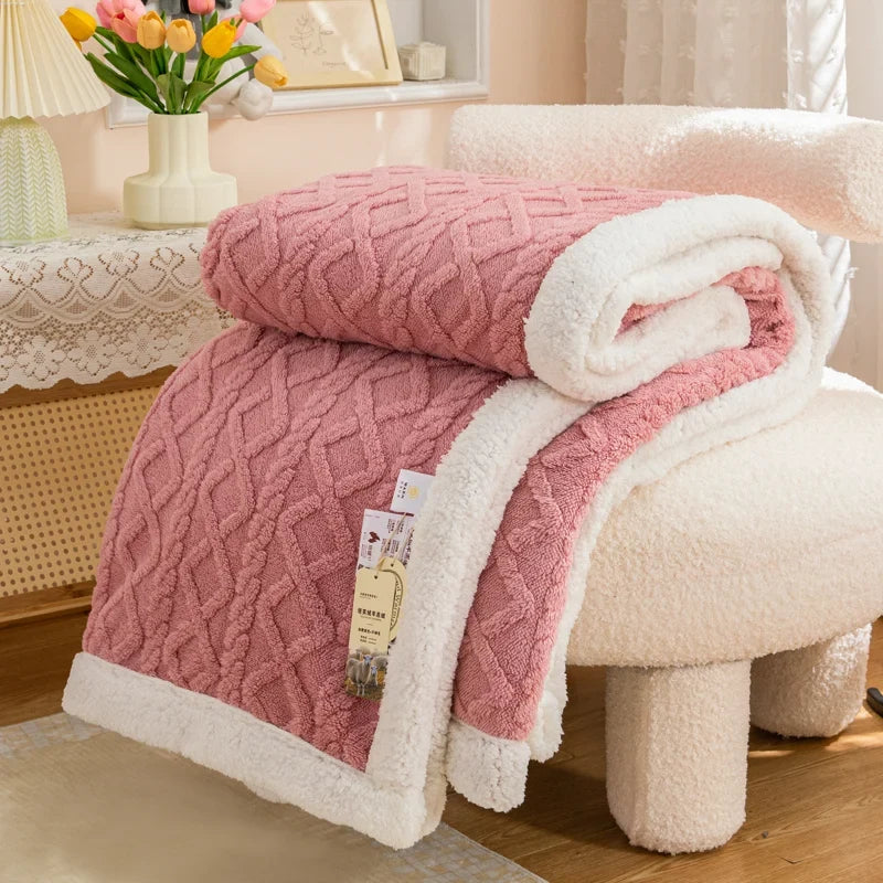 Plaid Rose – Polaire Sherpa à Motifs Géométriques - vue 1 | Aolina