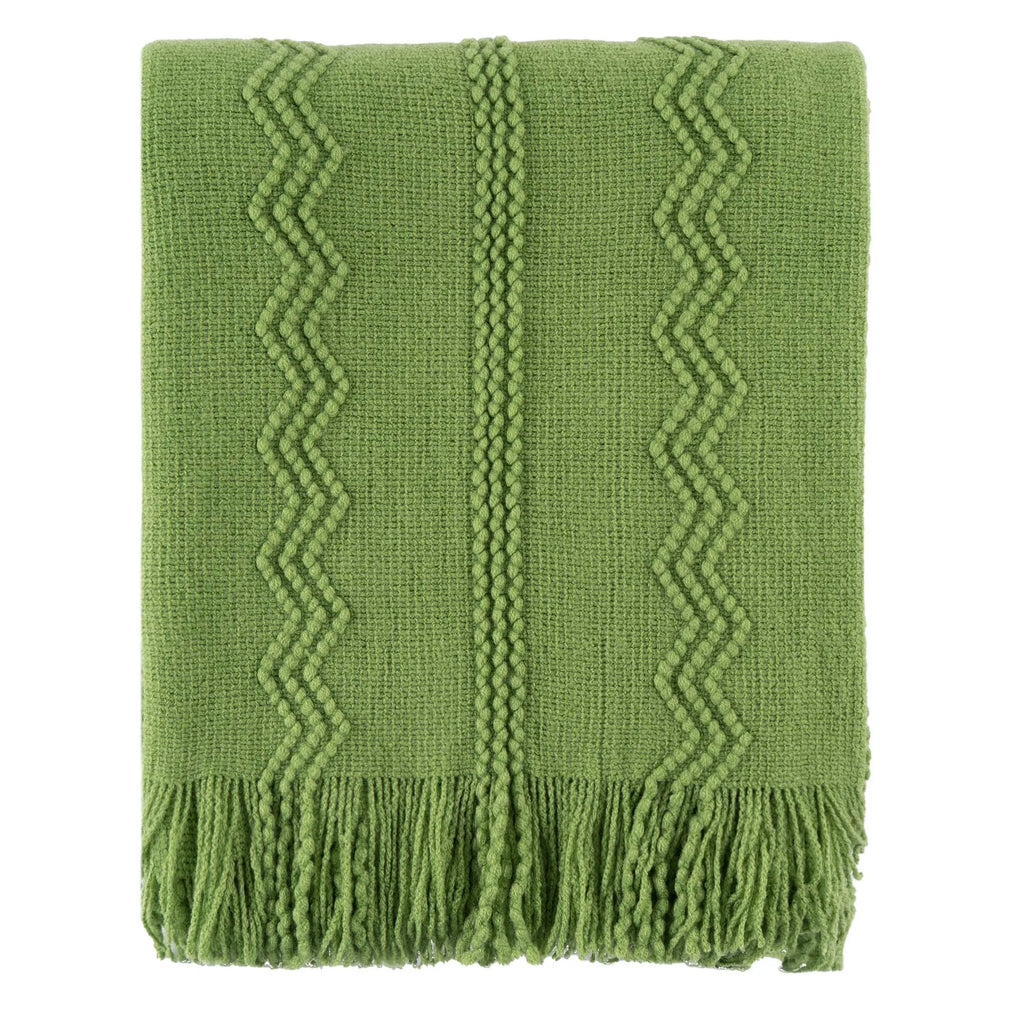 Plaid Olive – Tricoté à Motifs en Relief & Franges - vue 5 | Aolina