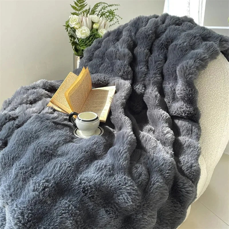 Plaid Anthracite – Fausse Fourrure Moelleuse Double Face - vue 1 | Aolina