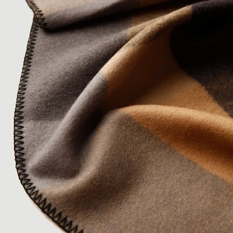 Plaid 100 % Laine à Rayures Camel & Marron - vue 5 | Aolina