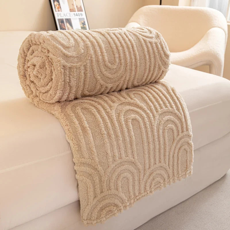 Plaid Beige – Polaire Douce à Motif Jacquard en Relief - vue 1 | Aolina