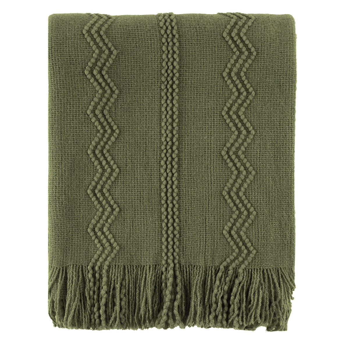 Plaid Vert – Tricoté à Motifs en Relief & Franges - vue 5 | Aolina