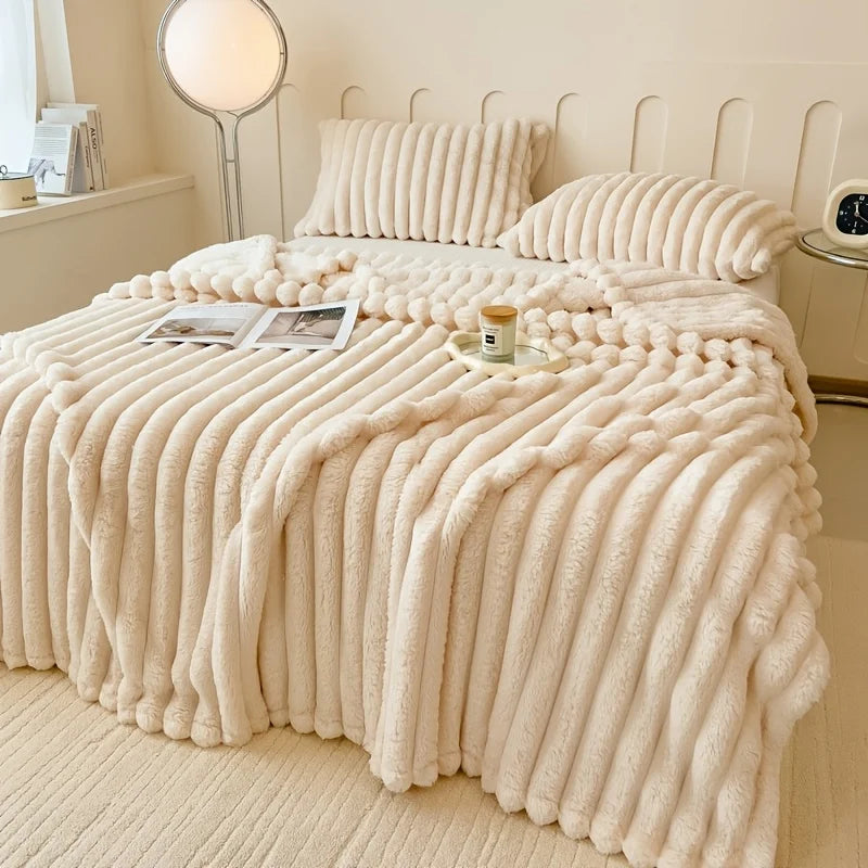 Plaid Beige – Fausse Fourrure Côtelée Douce et Épaisse - vue 3 | Aolina