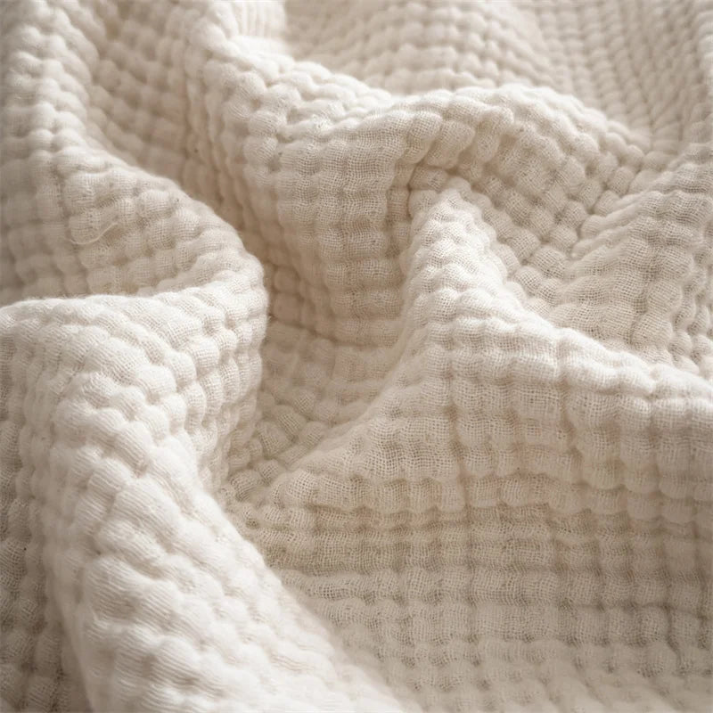Plaid Beige – 100 % Coton 4 Épaisseurs à Franges - vue 6 | Aolina