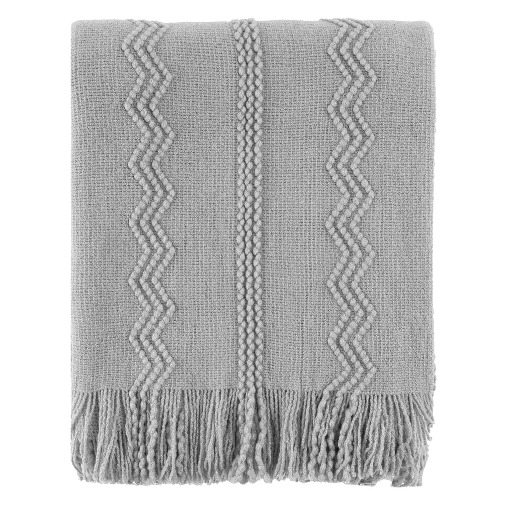 Plaid Gris – Tricoté à Motifs en Relief & Franges - vue 5 | Aolina