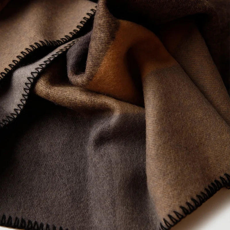 Plaid 100 % Laine à Rayures Camel & Marron - vue 6 | Aolina