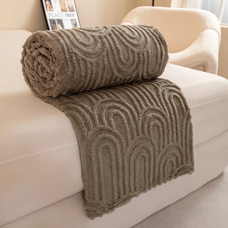 Plaid Marron – Polaire Douce à Motif Jacquard en Relief - vue 1 | Aolina