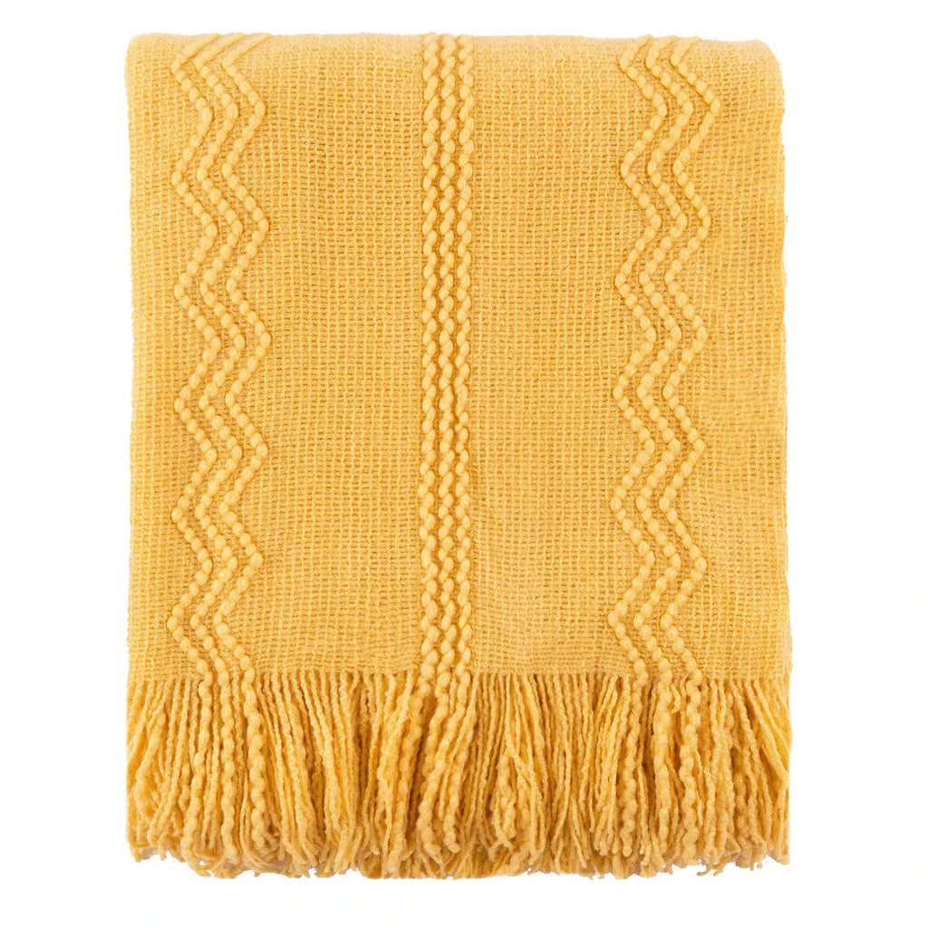 Plaid Jaune – Tricoté à Motifs en Relief & Franges - vue 5 | Aolina