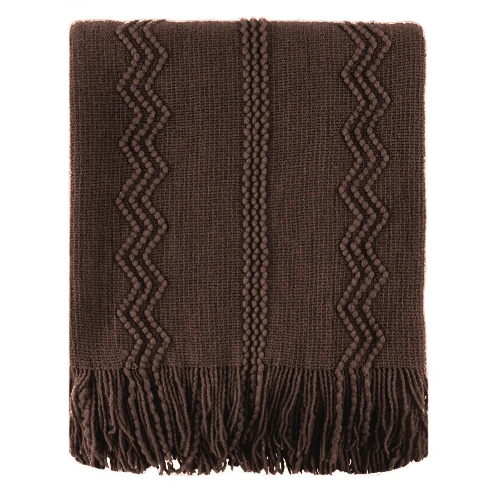Plaid Marron – Tricoté à Motifs en Relief & Franges - vue 5 | Aolina