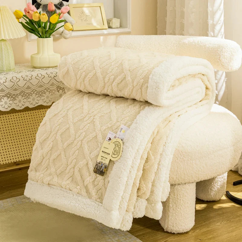 Plaid Beige – Polaire Sherpa à Motifs Géométriques - vue 1 | Aolina