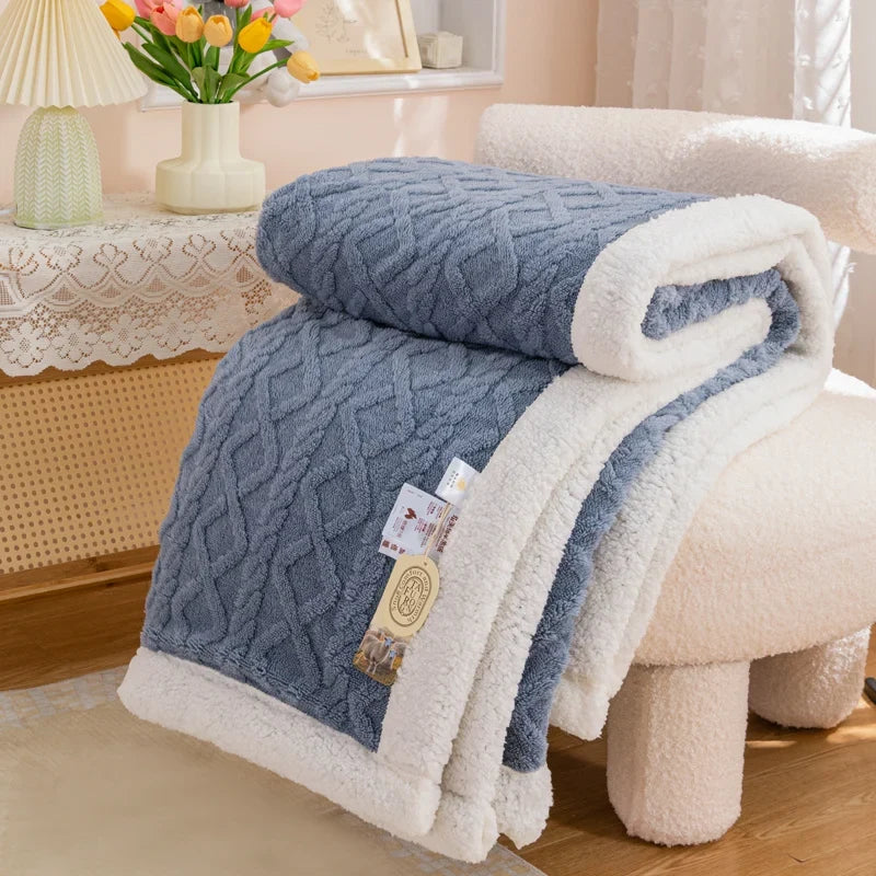 Plaid Bleu – Polaire Sherpa à Motifs Géométriques - vue 1 | Aolina
