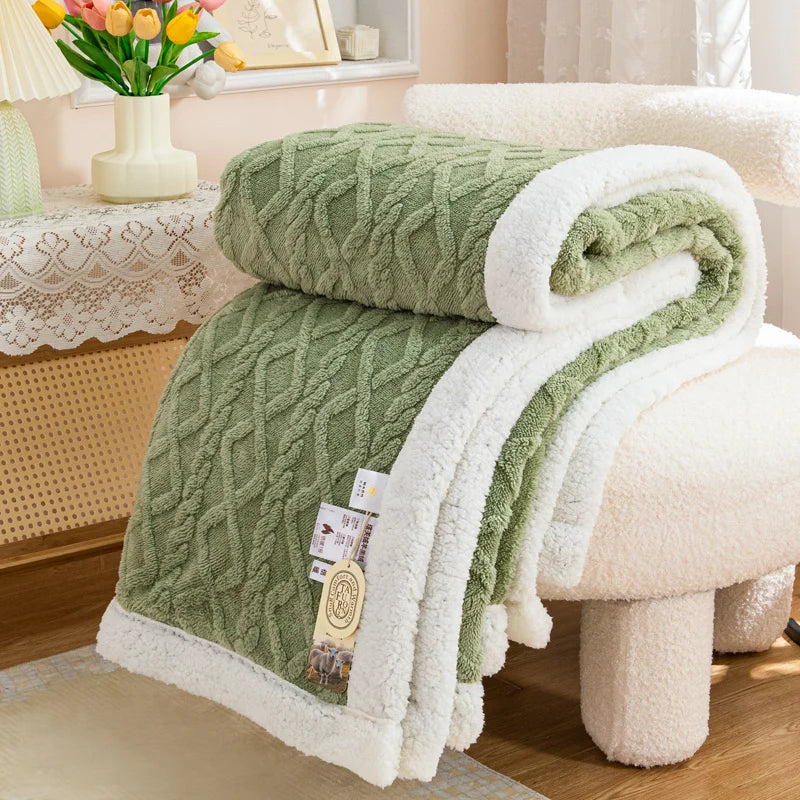 Plaid Vert – Polaire Sherpa à Motifs Géométriques - vue 1 | Aolina