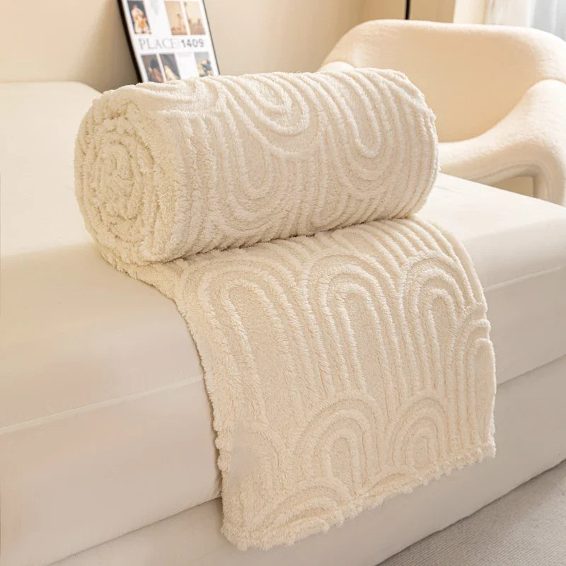 Plaid Écru – Polaire Douce à Motif Jacquard en Relief - vue 1 | Aolina