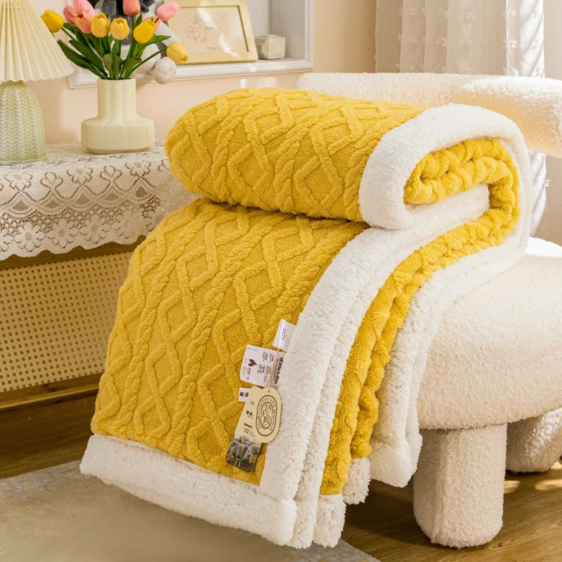 Plaid Jaune – Polaire Sherpa à Motifs Géométriques - vue 1 | Aolina