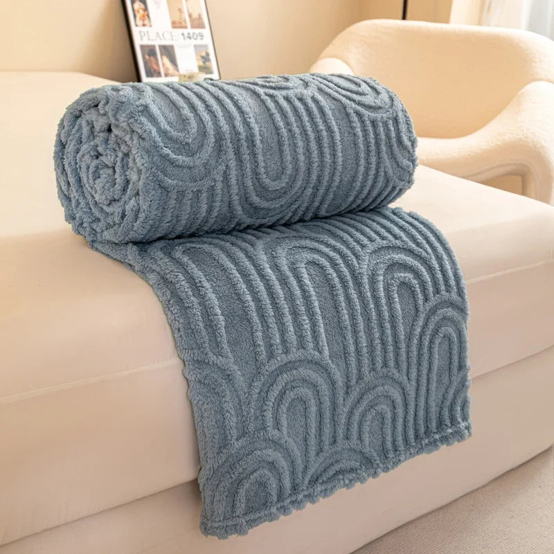 Plaid Bleu – Polaire Douce à Motif Jacquard en Relief - vue 1 | Aolina