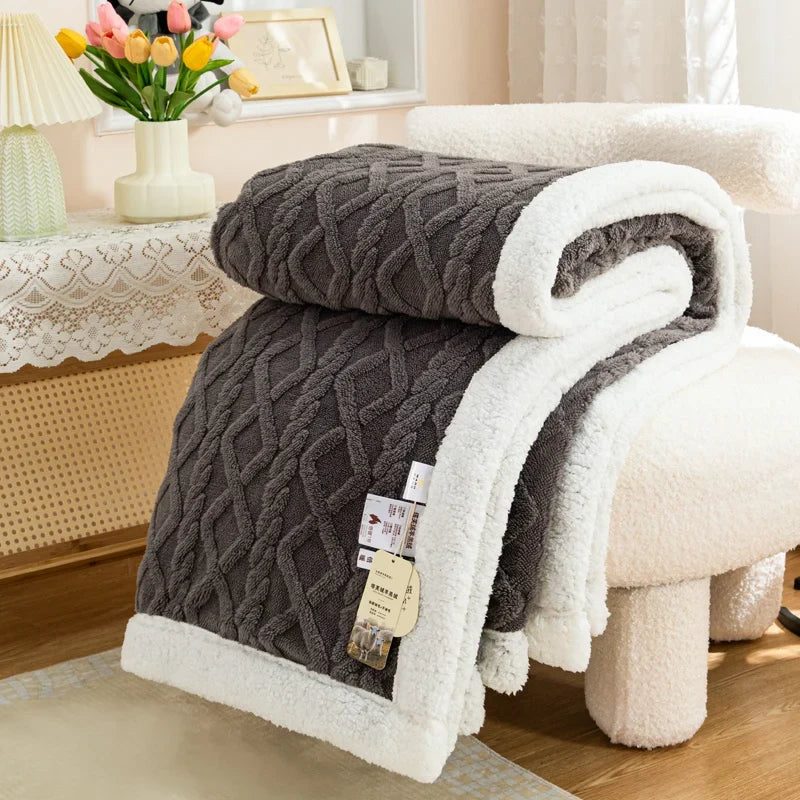 Plaid Gris – Polaire Sherpa à Motifs Géométriques - vue 1 | Aolina