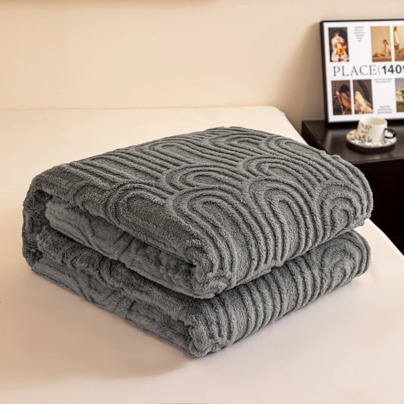 Plaid Gris – Polaire Douce à Motif Jacquard en Relief - vue 5 | Aolina
