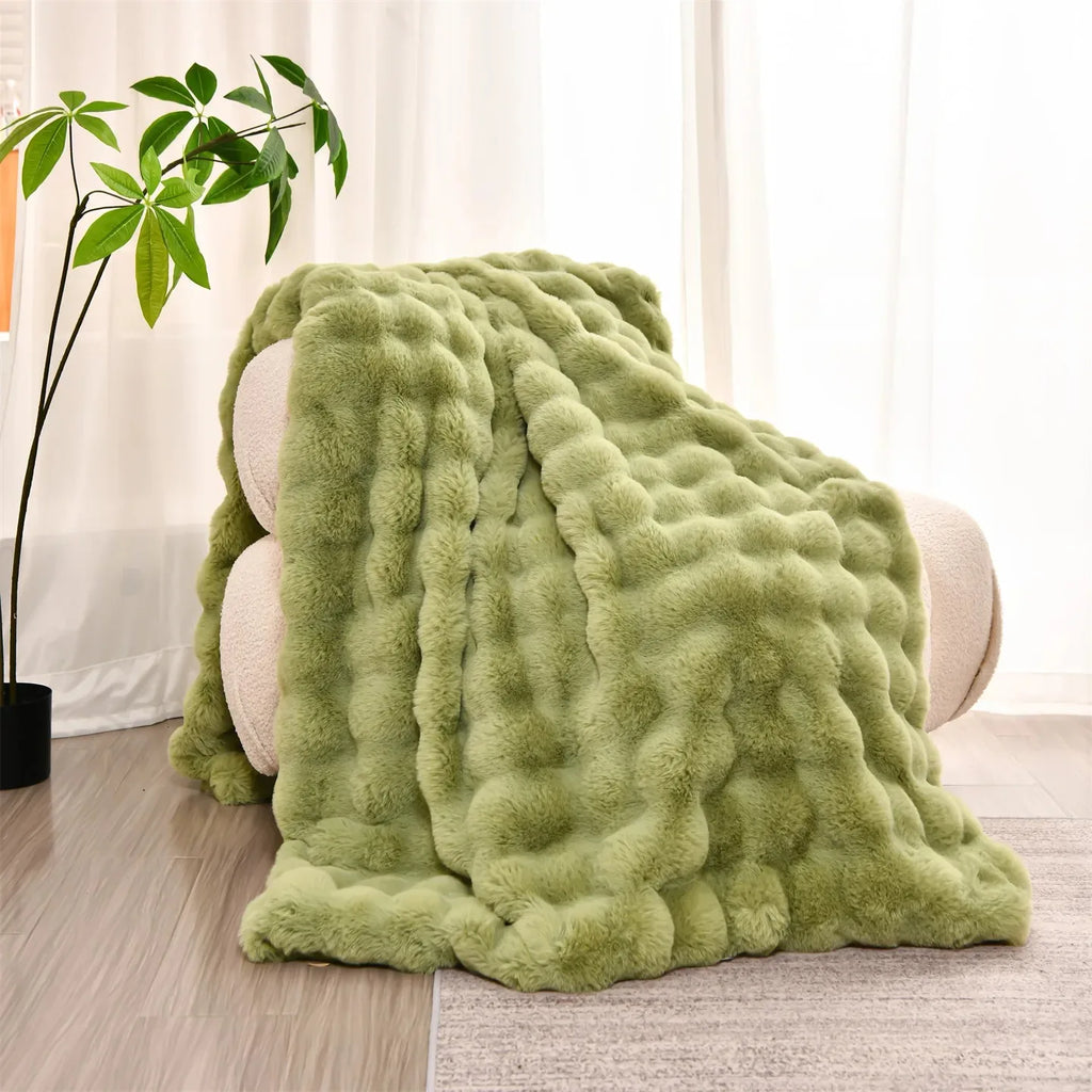 Plaid Vert – Fausse Fourrure Moelleuse Double Face - vue 1 | Aolina