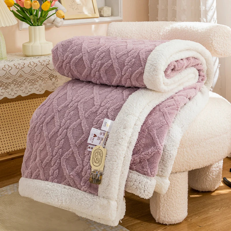 Plaid Violet – Polaire Sherpa à Motifs Géométriques - vue 1 | Aolina