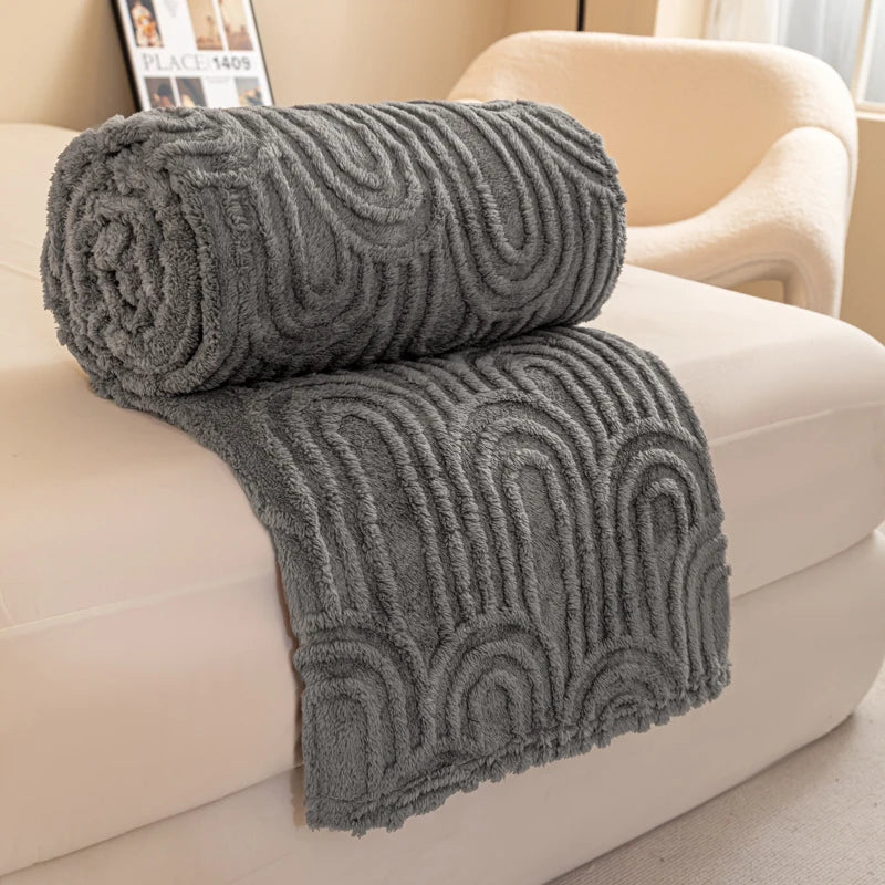 Plaid Gris – Polaire Douce à Motif Jacquard en Relief - vue 1 | Aolina
