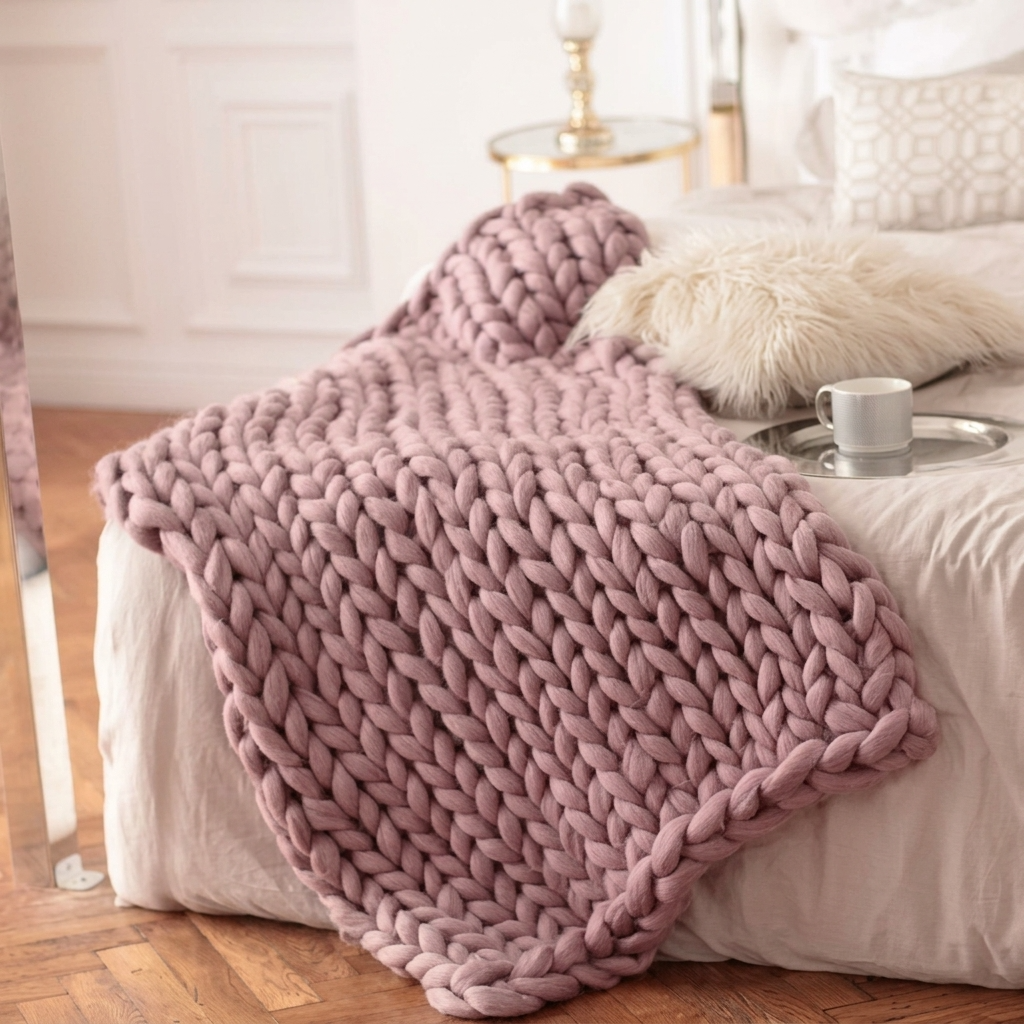 Plaid Rose – 100 % Coton à Grosse Maille - vue 1 | Aolina