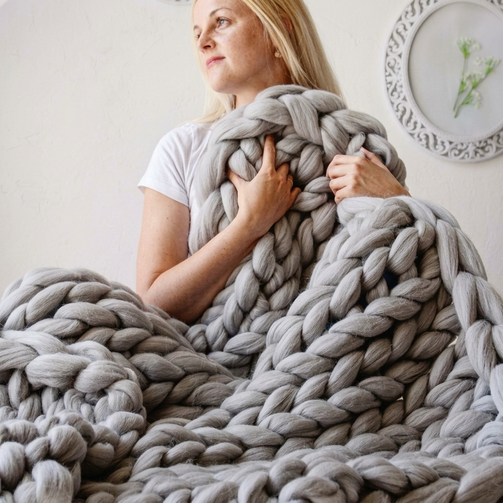 Plaid Gris – 100 % Coton à Grosse Maille - vue 1 | Aolina