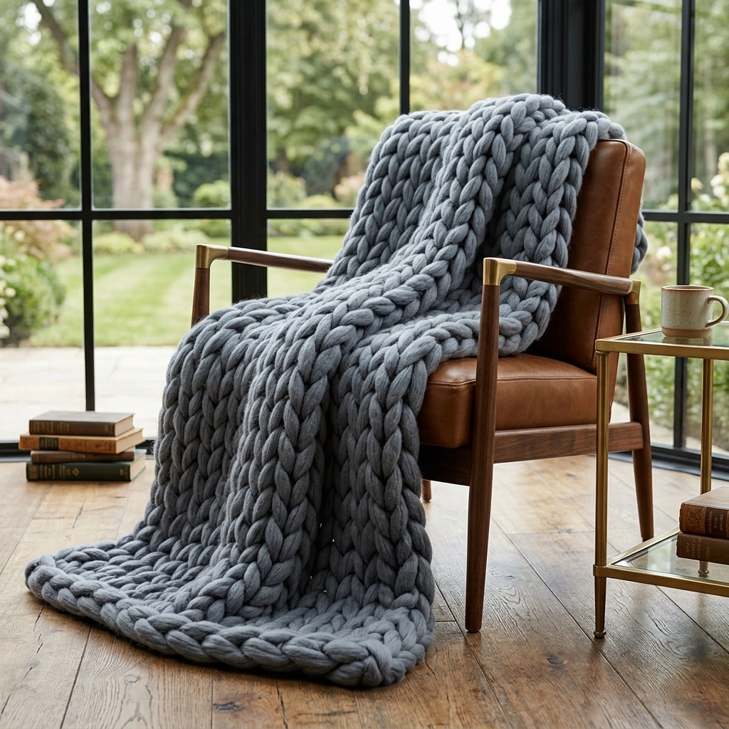 Plaid Bleu – 100 % Coton à Grosse Maille - vue 1 | Aolina