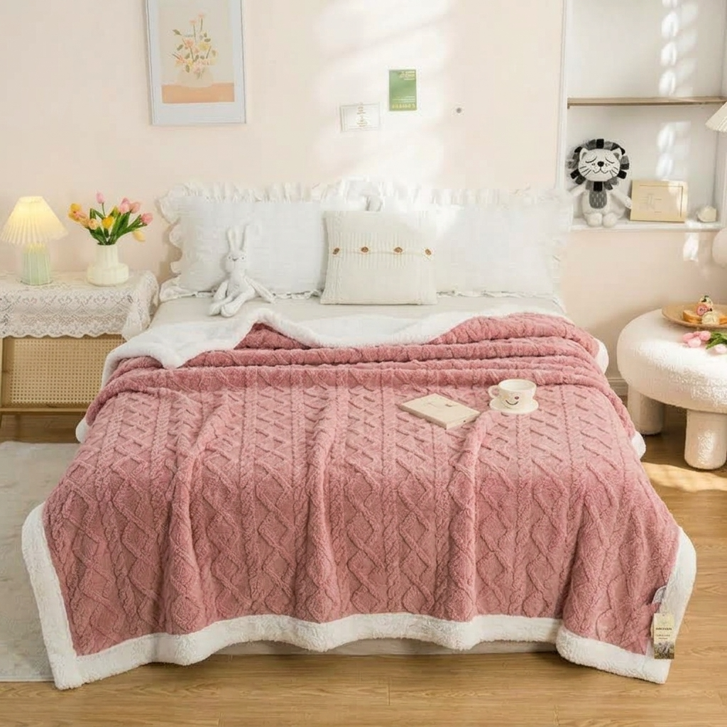 Plaid Rose – Polaire Sherpa à Motifs Géométriques - vue 4 | Aolina