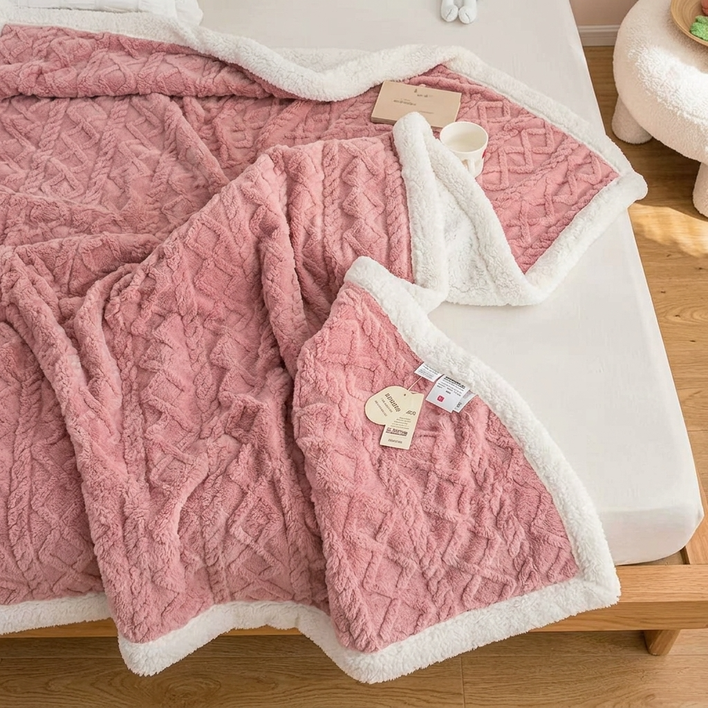 Plaid Rose – Polaire Sherpa à Motifs Géométriques - vue 3 | Aolina