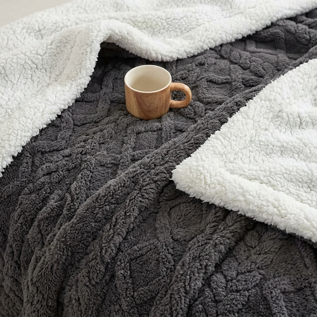 Plaid Gris – Polaire Sherpa à Motifs Géométriques - vue 2 | Aolina