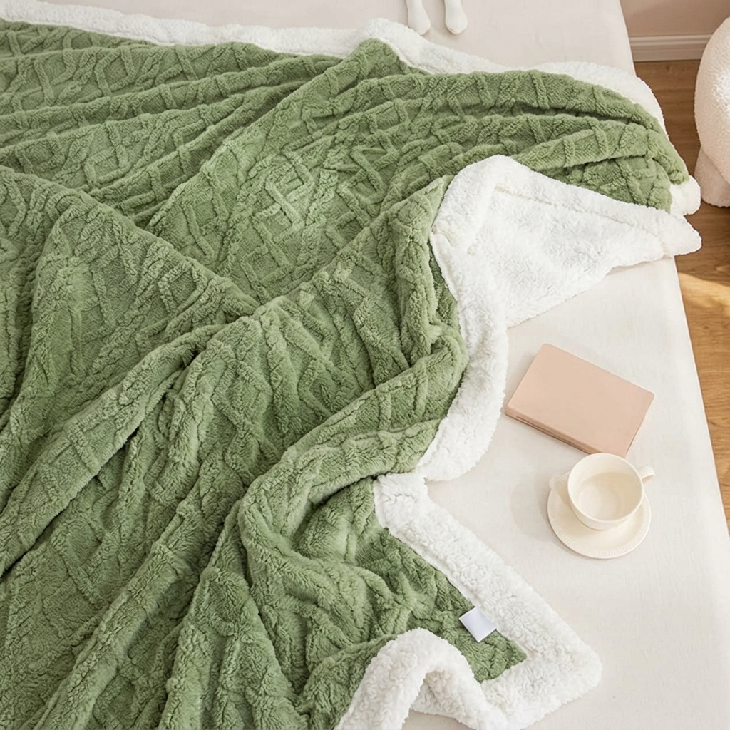Plaid Vert – Polaire Sherpa à Motifs Géométriques - vue 3 | Aolina