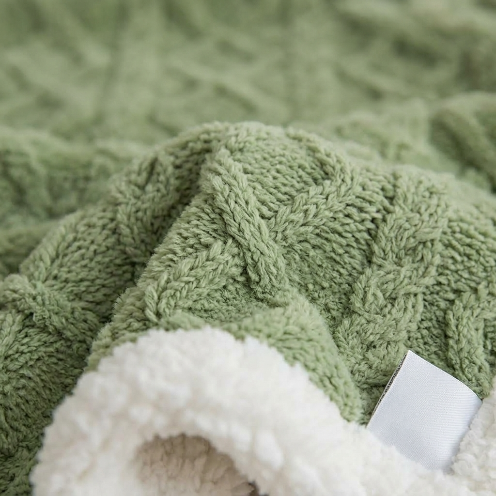 Plaid Vert – Polaire Sherpa à Motifs Géométriques - vue 5 | Aolina