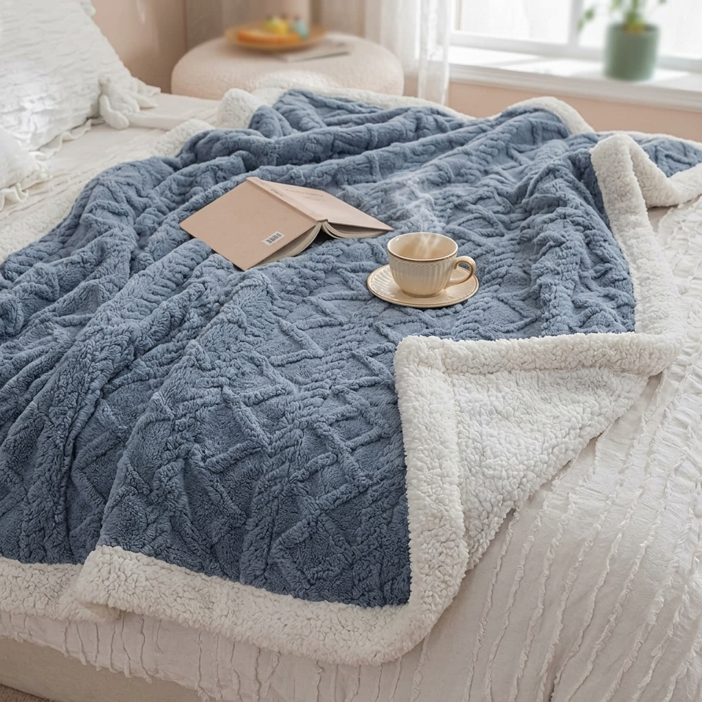 Plaid Bleu – Polaire Sherpa à Motifs Géométriques - vue 2 | Aolina