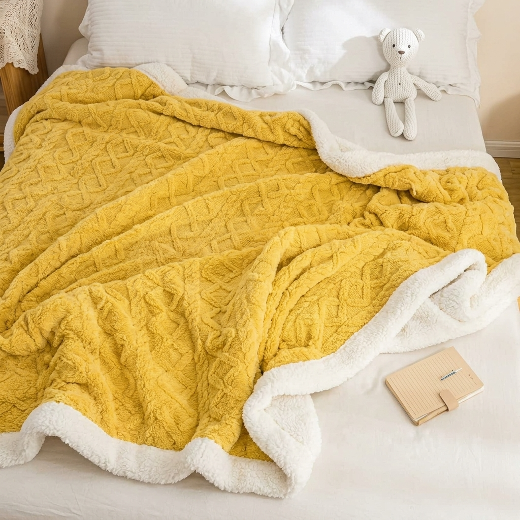 Plaid Jaune – Polaire Sherpa à Motifs Géométriques - vue 4 | Aolina