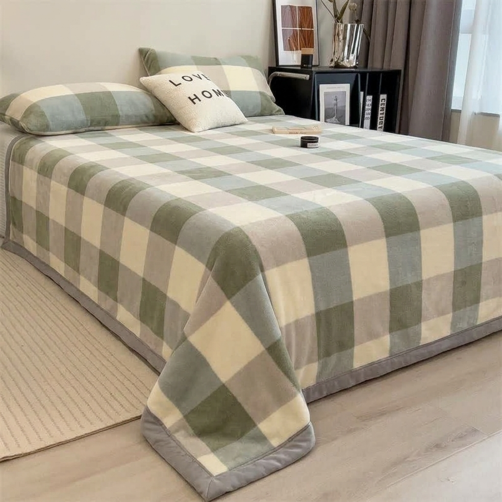 Plaid Sauge – Velours Doux à Grands Carreaux - vue 3 | Aolina