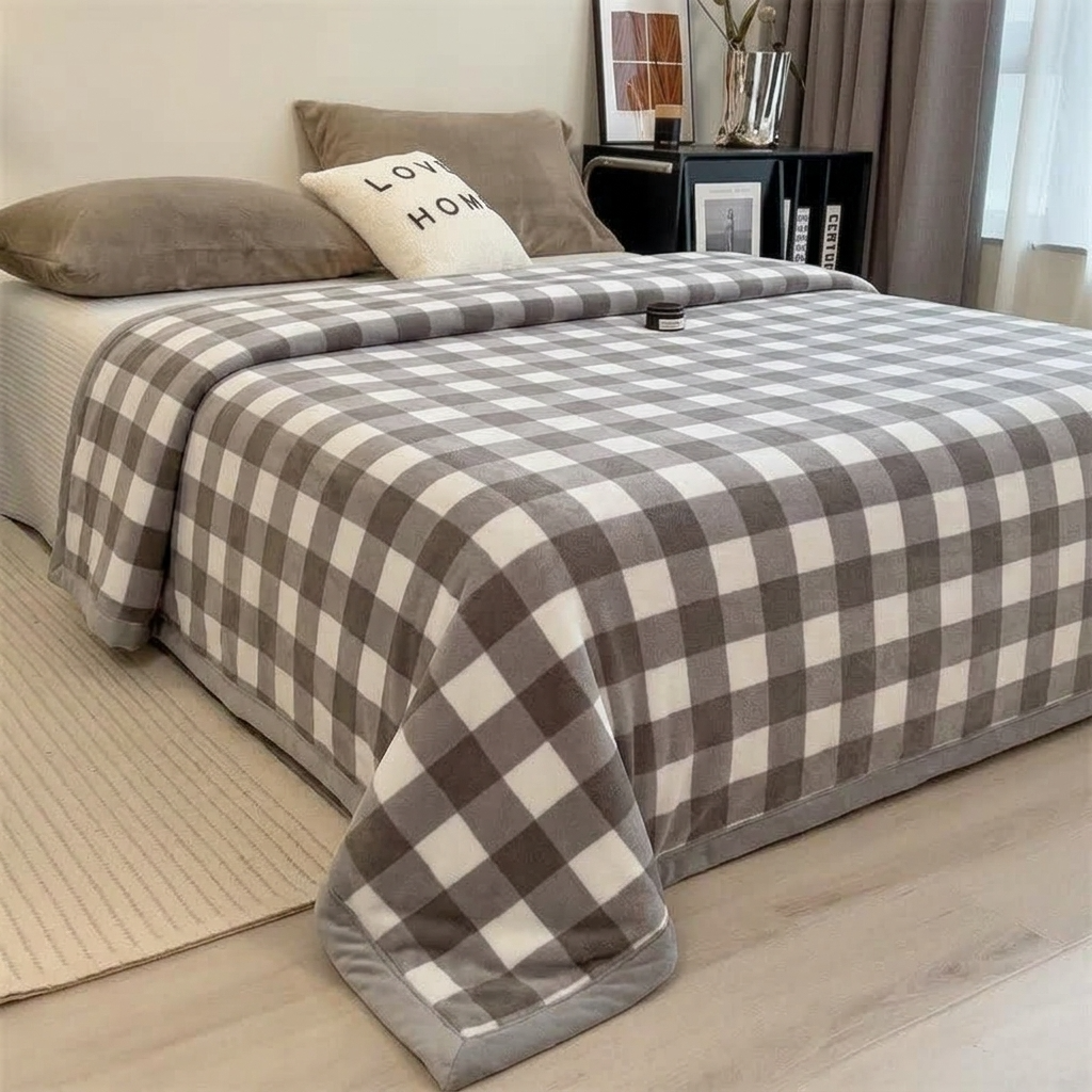 Plaid Châtaigne – Velours Doux à Moyens Carreaux - vue 4 | Aolina