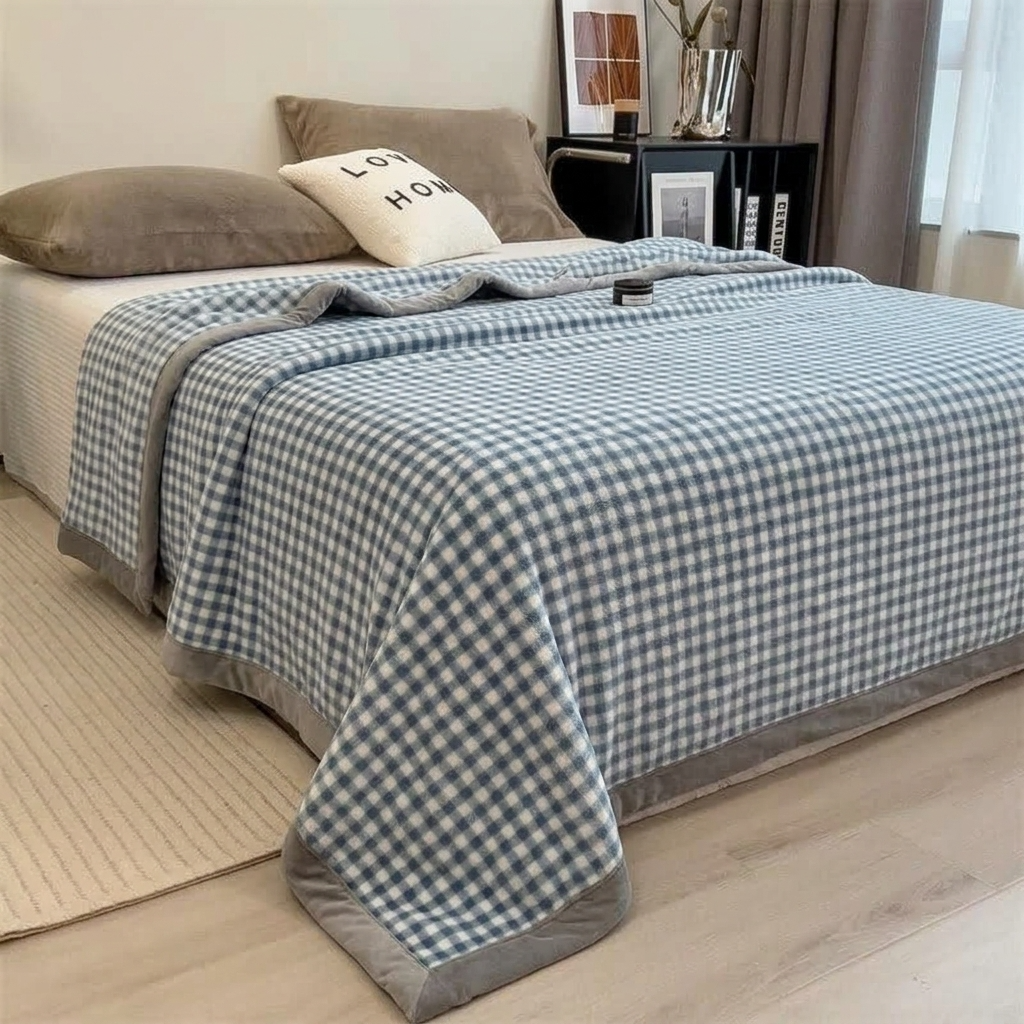 Plaid Brume – Velours Doux à Petits Carreaux - vue 3 | Aolina