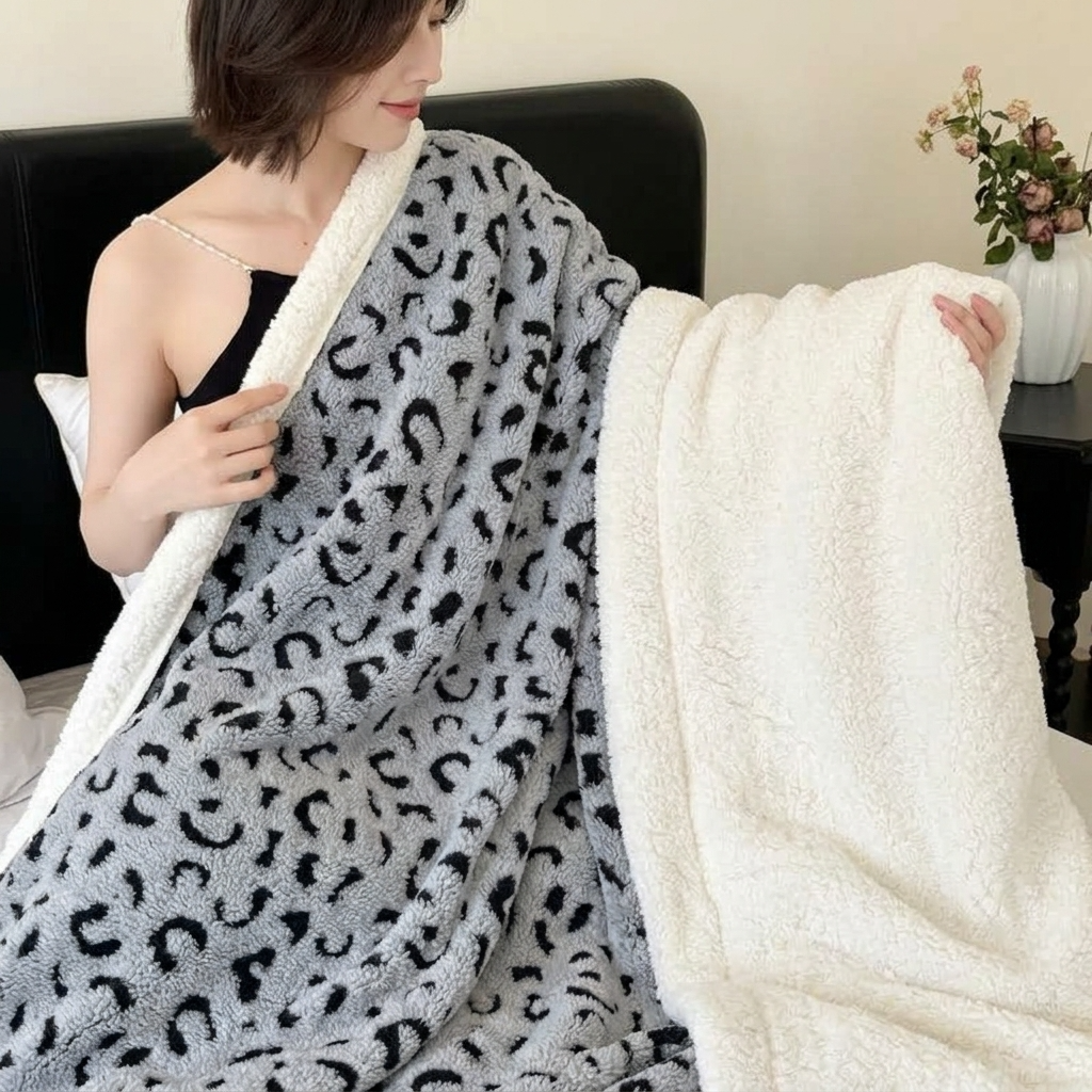 Plaid Léopard Doux Double Face – Gris