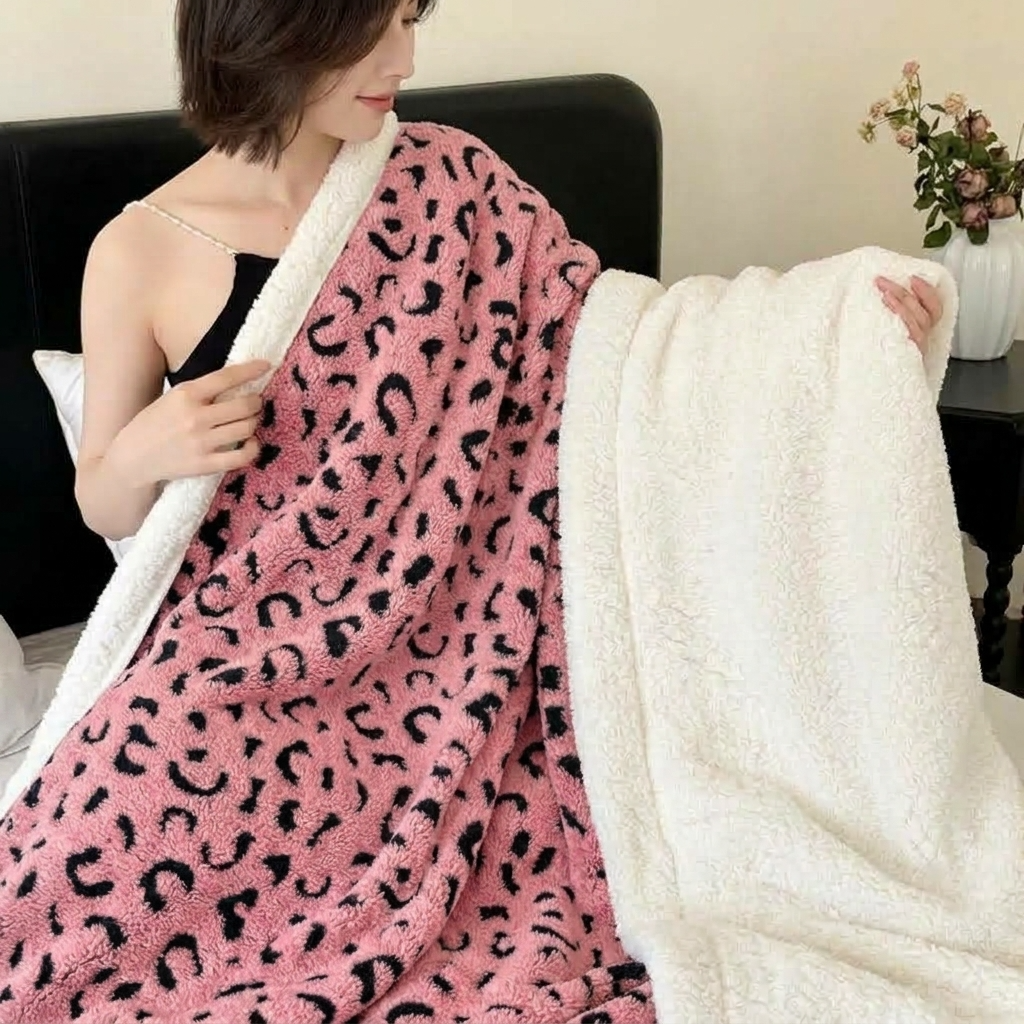 Plaid Léopard Doux Double Face – Rose