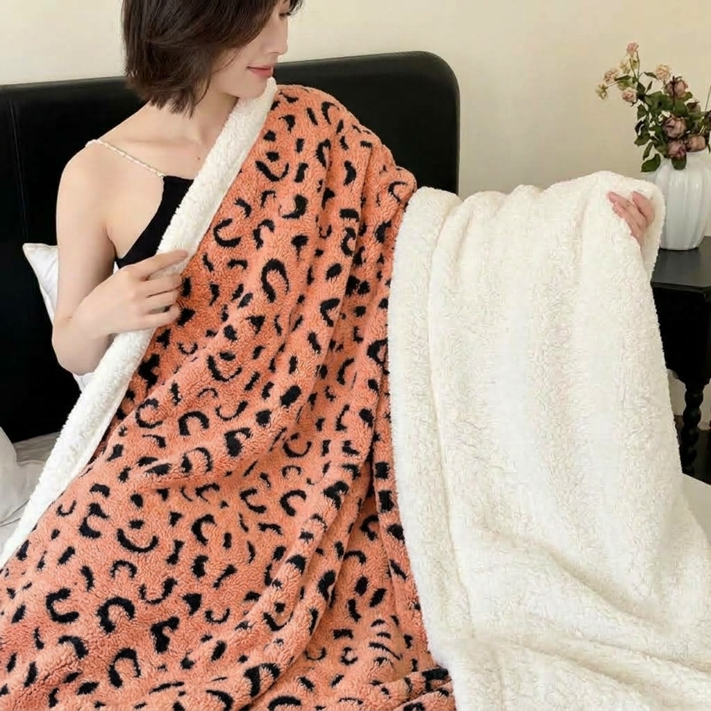 Plaid Léopard Doux Double Face – Orange