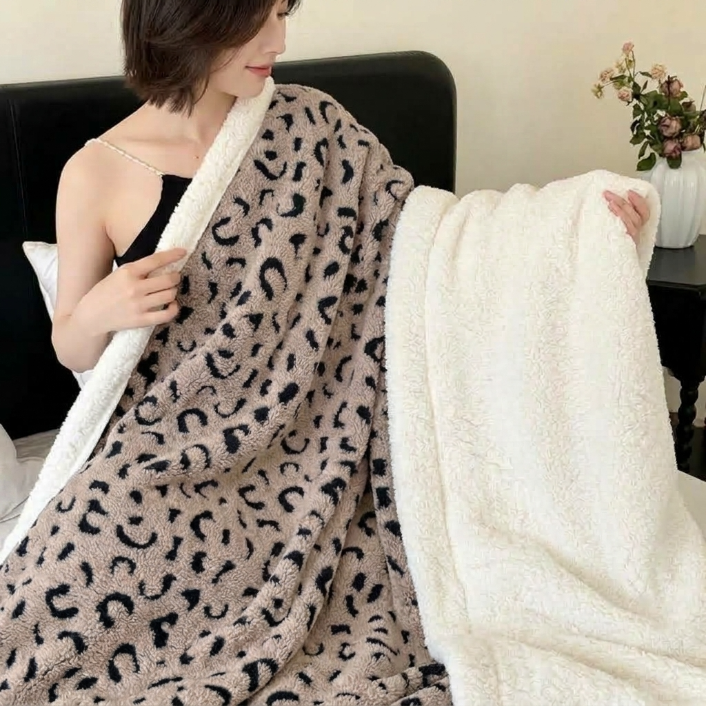 Plaid Léopard Doux Double Face – Taupe