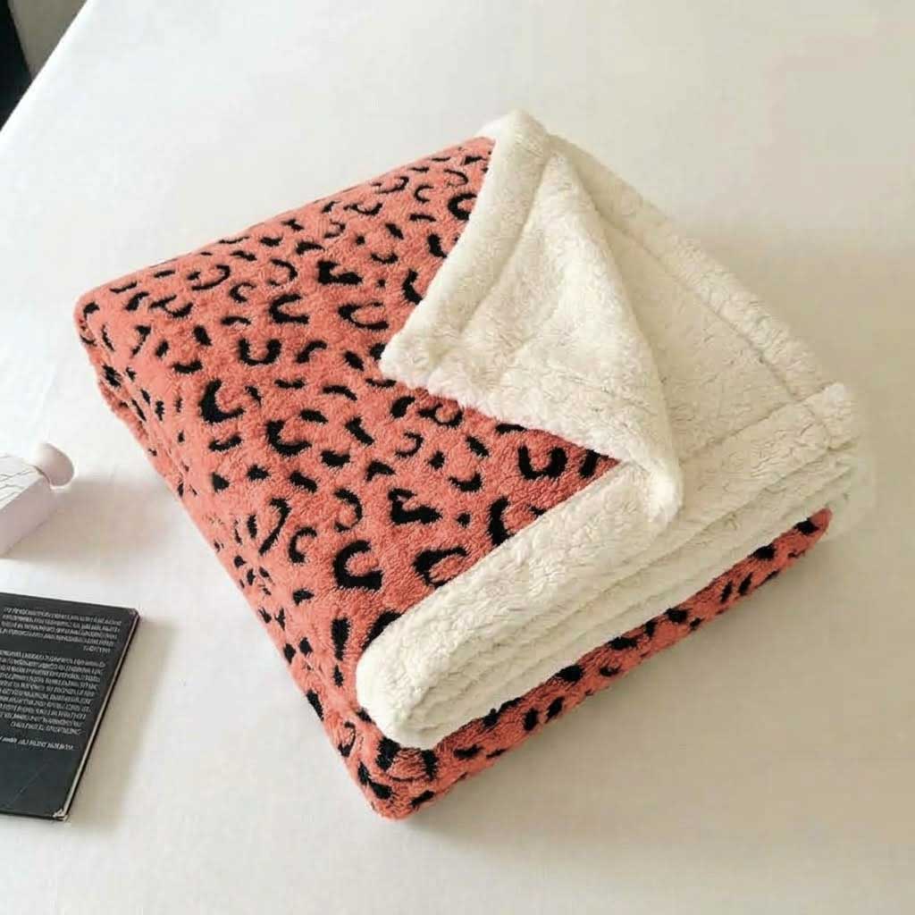 Plaid Léopard Doux Double Face – Orange