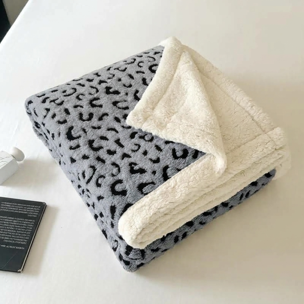Plaid Léopard Doux Double Face – Gris