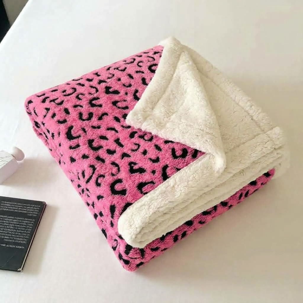 Plaid Léopard Doux Double Face – Rose