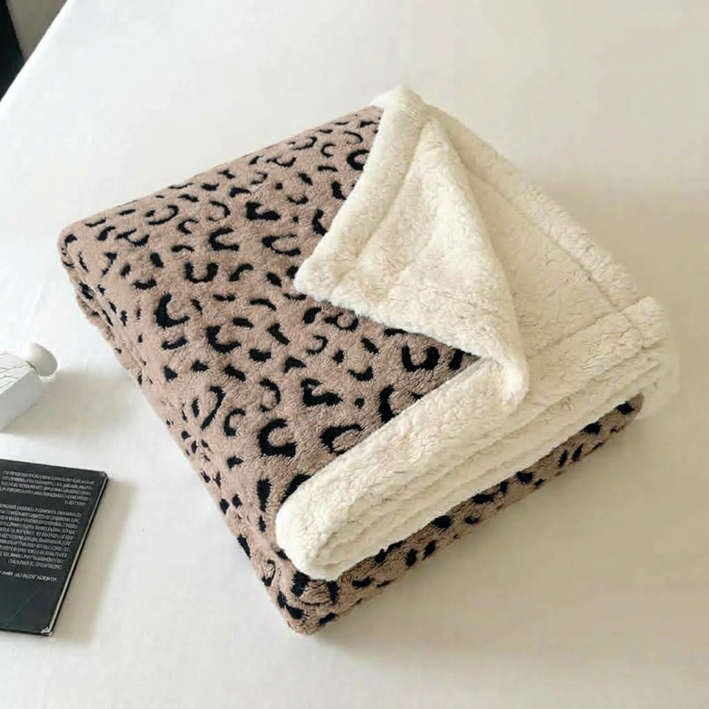 Plaid Léopard Doux Double Face – Taupe