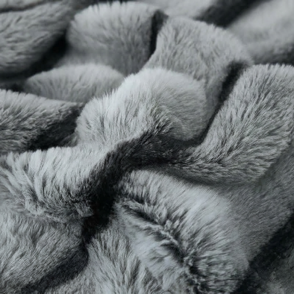 Plaid Gris – Fausse Fourrure Moelleuse à Relief Rayé - vue 3 | Aolina