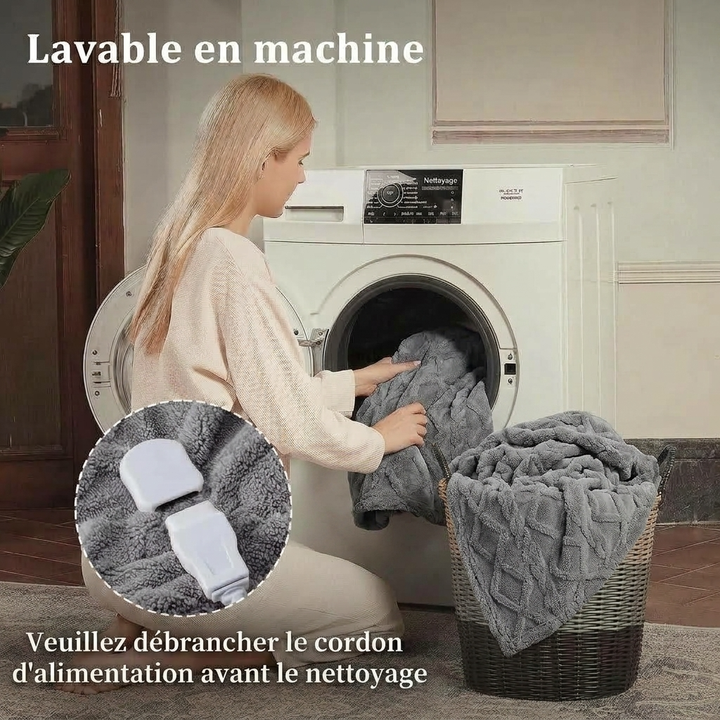 Plaid Chauffant Gris – Sherpa à 6 Niveaux de Chaleur - vue 4 | Aolina
