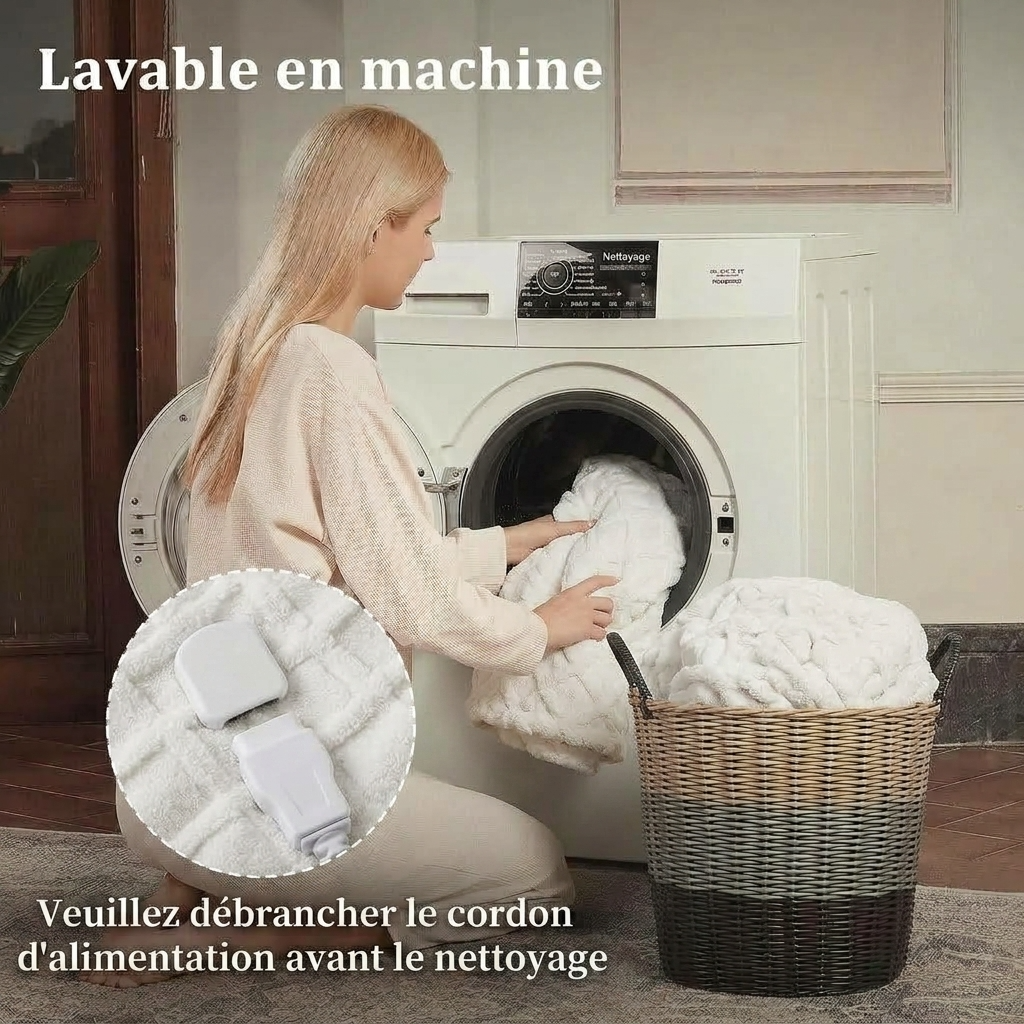 Plaid Chauffant Blanc – Sherpa à 6 Niveaux de Chaleur - vue 4 | Aolina