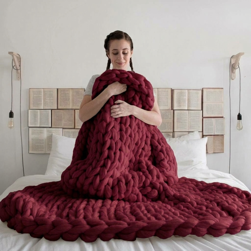 Plaid Bordeau – 100 % Coton à Grosse Maille - vue 4 | Aolina